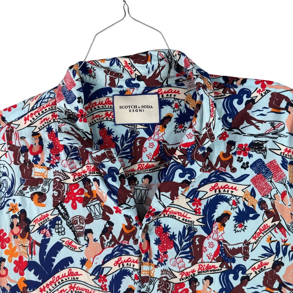 Scotch & Soda Keoni Shirt Mens XXL Blue Hawaiian Luau Print‎ Viscose Vacation